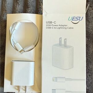 White USB-C 20W Power Adapter with USB-C to Lightning Cable